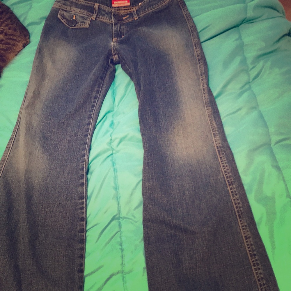 Stretchy flare dark jeans